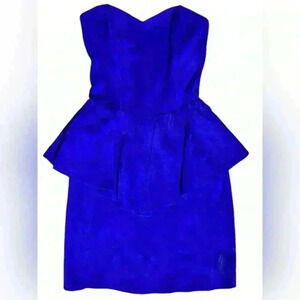 Judy’s VTG 1980s Blue Suede Strapless Corset Cocktail Dress Size S